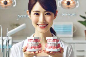 女性歯科医が、ソケットリフトとサイナスリフトの違いを説明
